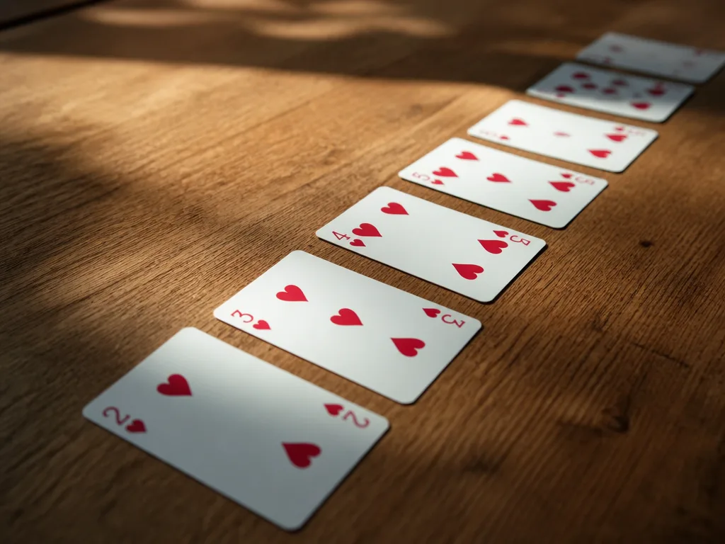 Numrerade kort i en hög redo att läggas i sekvens på ett spelbord